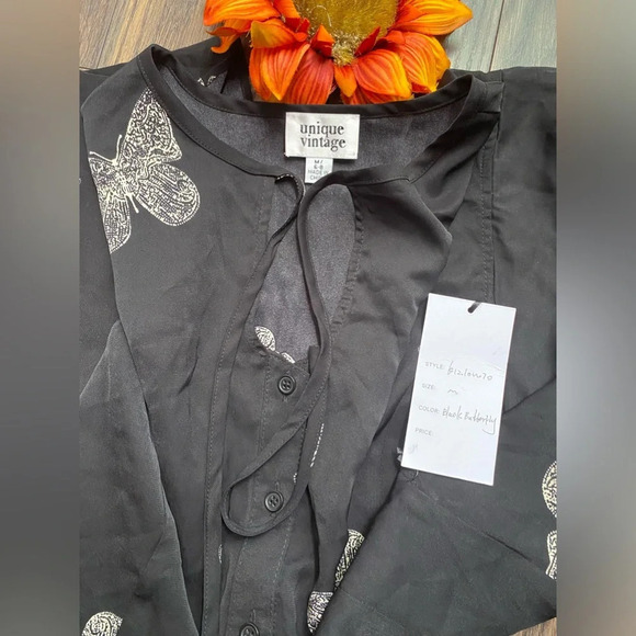 🦋B2G1🦋UNIQUE VINTAGE 1940’s Black Butterfly Print Cecilia Blouse NWT | MED | - Picture 7 of 9